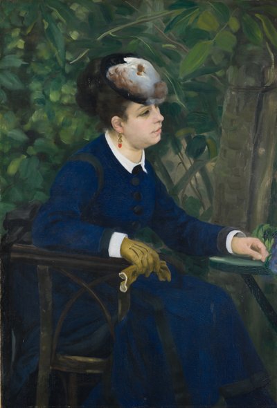 Frau im Garten (Frau mit Möwenhut), 1868 von Pierre Auguste Renoir